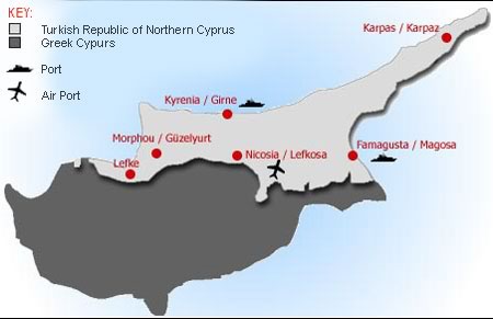 Map of Northern Cyprus TRNC